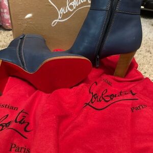 Christian Louboutin Blue Heeled Boots with Red Soles